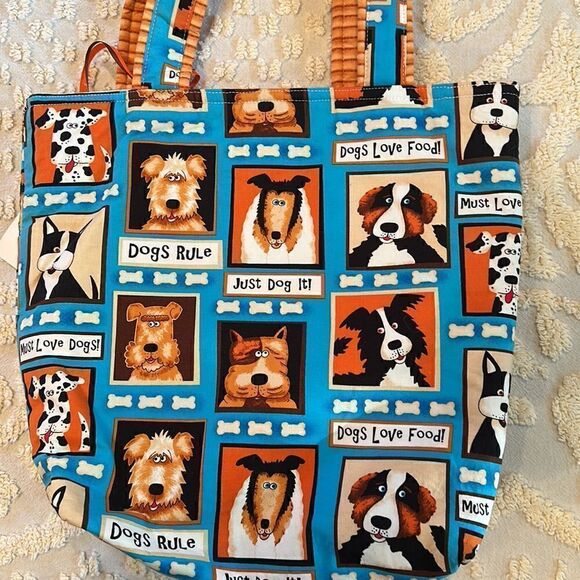 Dog Tote Bag Hand Crafted Lined Gusseted Bottom Auntie O’s Paw Print Puppy - Picture 1 of 14